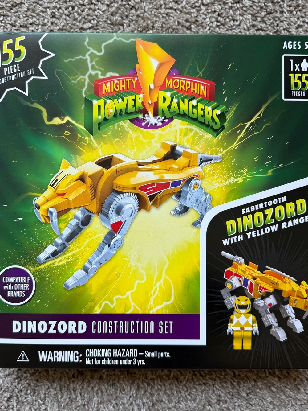 MIGHTY MORPHIN POWER RANGERS DINOZORD CONSTRUCTION SET SABERTOOTH YELLOW NEW